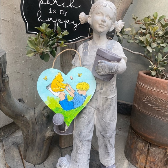 Winnie The Pooh and Christopher Robin Playing Hand Painted Acrylic on Wood - Picture 7 of 9